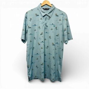 TravisMathew Polo Shirt Mens Large Blue Beach Graphic Print Golf Pima Cotton